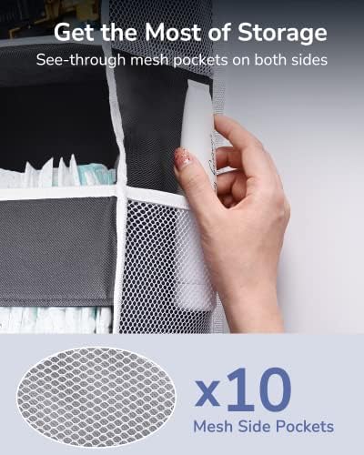 ULG 1 Pack Over Door Organizer with 5 Large and 10 Mesh Side Pockets, 44 lbs Weight Capacity Hanging Storage with Clear Window Kids Toys, Shoes, Diapers, Dark Grey, 5 Layers - Image 6
