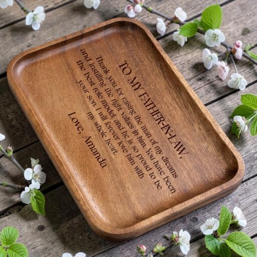 Personalized Wooden Valet Tray for Father-in-Law, Custom Engraved Catchall Organizer, Wedding Gift from Son-in-Law Daughter-in-Law, Gift for Men - Image 4