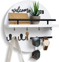 Key Holder for Wall, Key and Mail Holder Organizer with - Key Holder Wall Mount - Round Wooden Rustic Home Decor for Entryway, Mudroom, Hallway, Kitchen Office (White&Black) by LEIRUOTM