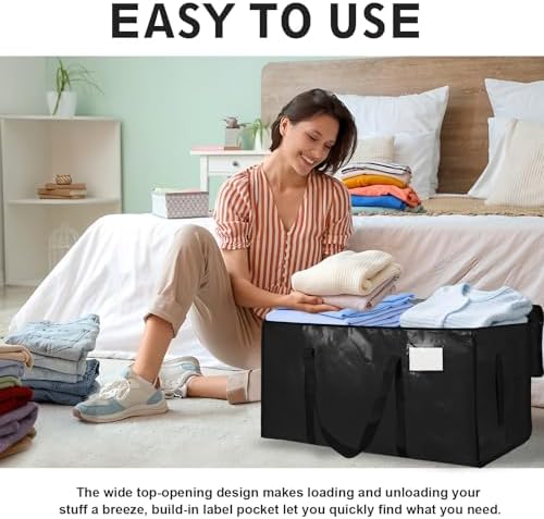 4 Pack-Extra Large Heavy Duty Moving Bags - Waterproof Storage Totes with Handles & Zippers, Foldable for College Dorm, Storage (Black) - Image 6