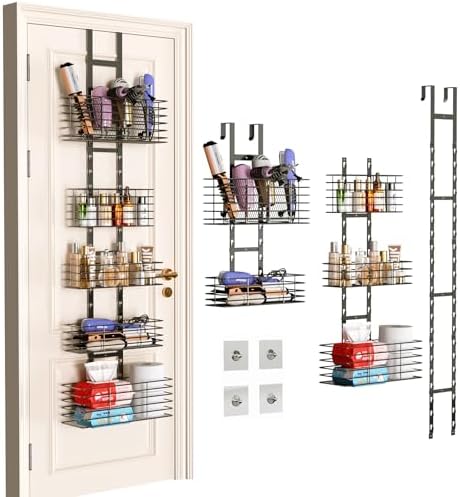 Yuyetuyo 5-Tier Over The Door Organizer Bathroom - Hair Dryer Holder - Hair Tool Organizer Adjustable Height, DIY Bathroom Storage Shelf Wall Mounted for Flat/Curling Irons, Straighteners, Skincare by Yuyetuyo