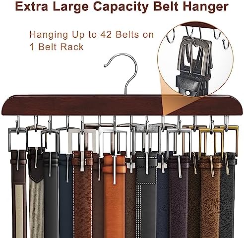 Belt Hanger for Closet, Sturdy Wood Belt Rack Closet Accessories with 14 Hooks Belt Organizer for Closet Organizers and Storage Max 42 Belts-Mahogany 2 Pack - Image 6