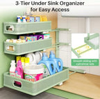 Kitstorack Under Sink Organizer, 1-Pack 3-Tier Height Adjustable Thickened Metal Pull out Cabinet Organizer Shelf, Slide out Storage Drawer Rack for Bathroom Kitchen Pantry Home Organization, Green - Image 5