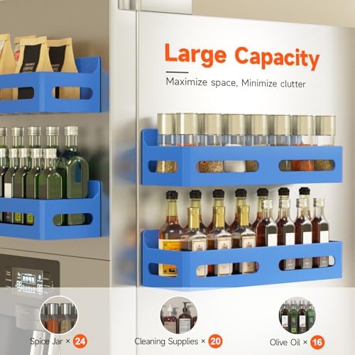 Sevenblue 4-Pack Magnetic Spice Rack for Refrigerator with Hooks, Blue - Image 4