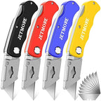 JETMORE 4 Pack Folding Utility Knife, Box Cutter with 10 Blade, Razor Knife by Jetmore