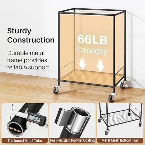 170L Large Laundry Basket with Wheels, Rolling Laundry Hamper Easy Access Clothing Minimizes Bending, Laundry Cart with 4 Silent Casters & Removable Bag for Bedroom, Bathroom, Laundry Room,Black - Image 5