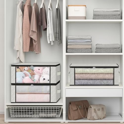 HomeHacks 8-Pack Clothes Organizer Storage Bags, 35L Storage Bins, White | Foldable Storage Box Container with Zippers, Clear Window, Reinforced Handles for Closet, Dorm, Pillows, Bedding, Sweater - Image 6