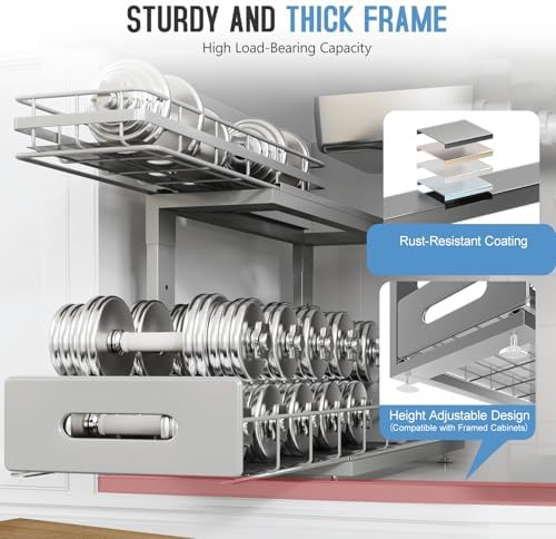 Under Sink Organizer Upgrade To Professional Rails,2-Tier Dual Pull Out Cabinet Storage,Height Adjustable Slide Out Drawers For Bathroom Kitchen,2 Pack-18.5"Dx12.8"-16.9"H,Gun Gray - Image 4