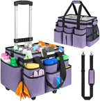Large Rolling Cleaning Caddy Bag with Detachable Trolley,Cleaning Cart on Wheels with Shoulder Strap,Cleaning Supplies Organizer for Housekeepers,Purple by ZIOZERTT