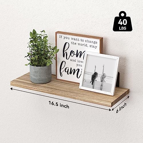 WOPITUES Wood Floating Shelves Set of 6, Shelves for Wall Decor, Farmhouse Shelf for Bedroom, Bathroom Storage Shelves, Book Shelves for Living Room - Rustic Brown (Pack of 2) - Image 3