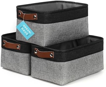 OrganiHaus 12x8in Canvas Storage Baskets, 3 Pack - Fabric Bins for Shelves by OrganiHaus