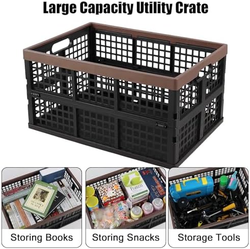 42 L Large Folding Utility Crates Plastic, 3 Packs Stackable Storage Bins, Collapsible Milk Crate - Image 4