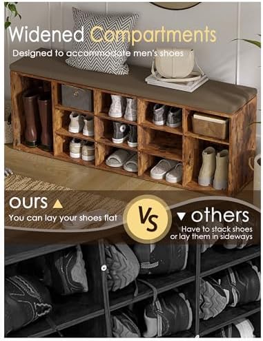 DINZI LVJ Shoe Storage Bench with Cushion, 13-Cubby Shoe Rack with Seat - Image 4