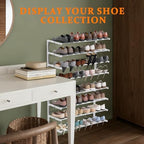 2 Pack Wall Mounted Shoe Rack, 4 Tier Hanging Shoe Rack Holds 32 Pairs, 17"-30" Adjustable Heavy Duty Wall Shoe Shelf with 4 Storage Hooks, Space Saving for Closet Entryway, White - Image 7