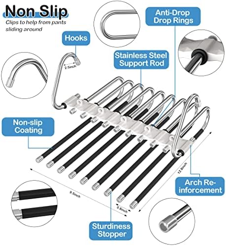9 Layers Pants Hangers Space Saving Non-Slip Closet Organizer 4 Pack | Metal Space Saving Hangers Multi-Layer Multifunctional Rack Closet Organizers Storage for Skirts Jeans Trousers(Antiquewhite) - Image 4