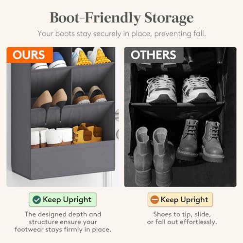 Lifewit 6 Tier Over the Door Shoe Organizer with 11 Large Deep Pockets, Fabric Hanging Shoes Shelf for Closet, Dorm Storage, Fit Up to 12 Pair Shoe Rack Holder for Sneakers, Boots, Gray - Image 4