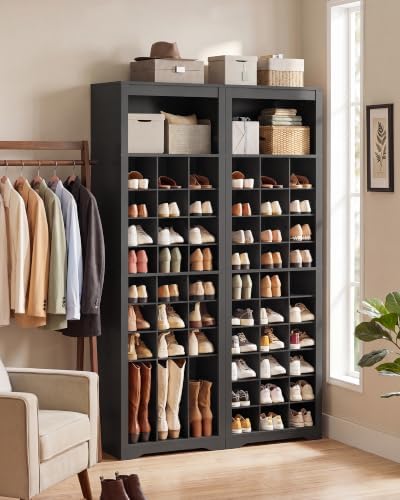 VASAGLE Tall Shoe Storage Cabinet, 10‑Tier, Holds Up to 30 Pairs of Shoes | Vertical Wood Rack, 24.8 x 13.2 x 75.6 inch, for Entryway, Ink Black, HELAN Collection ULBS273BC01S - Image 2