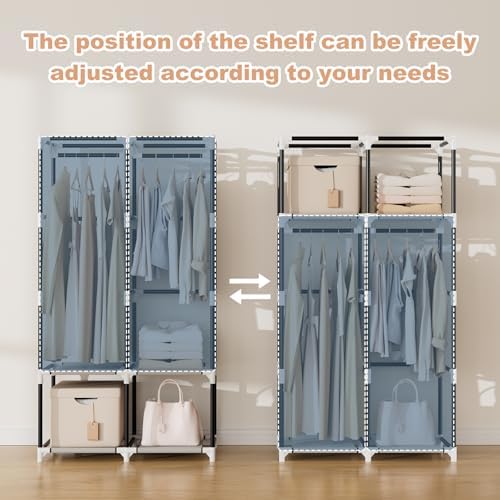VTRIN Portable Closet Wardrobe Closet for Hanging Clothes with 4 Storage Shelves, 2 Hanging Rods and 6 Pockets, Stable and Easy Assembly Clothes Rack with Cover Free Standing Closet White - Image 7