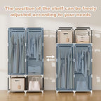VTRIN Portable Closet Wardrobe for Hanging Clothes with 4 Storage Shelves, 2 Hanging Rods and 6 Pockets, Stable and Easy Assembly Clothes Rack with Cover Free Standing Closet for Bedroom, Grey - Image 7