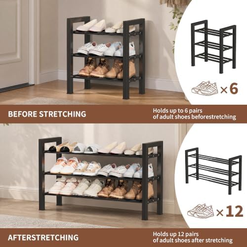 Expandable Shoe Rack, Heavy Duty Metal Shoe Organizer for Closet | 3Tier Heavy Duty Iron Adjustable Shoe Storage,Fits 12+ Pairs,Space-Saving,Non-Slip,Easy Assembly,For Doorway Entryway Bedroom - Image 4