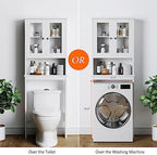 Over The Toilet Storage Cabinet for Bathroom, White Storage Organizer Over Toilet, Space Saver with Tempered Glass Doors, White - Image 4