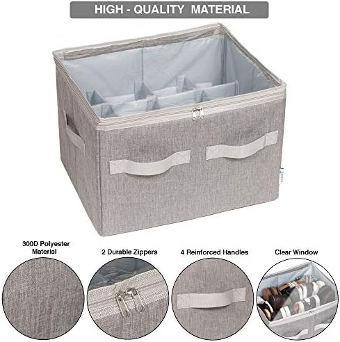 Moteph Shoe Organizer Closet Storage Solution with Clear Cover & Adjustable Dividers for Shoes, Handbags, Blankets, Linen, Clothing (Medium - 16 Pairs, Grey) - Image 3