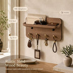 Key Holder Wall Mount, Solid Wood Key Holder for Wall with 4 Brass Hooks & Hidden Magnets, 15° Incline Hooks & Grooved Design to Prevent Slipping, Vintage Brown Key Hanger - Image 2