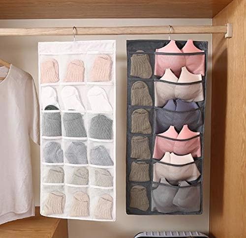 Closet Hanging Organizer with Mesh Pockets & Rotating Metal Hanger,Dual Sided Wall Shelf Wardrobe Storage Bags,Oxford Cloth Space Saver Bag for Bra Underwear Underpants Socks (gray) - Image 2