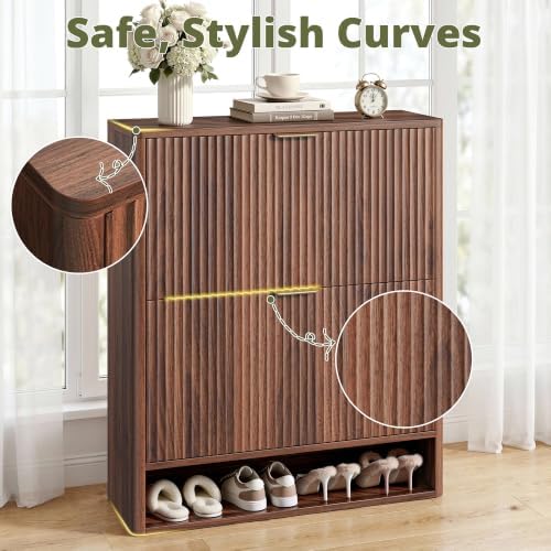 IRONCK Fluted Shoe Storage Cabinet, Walnut - Image 5