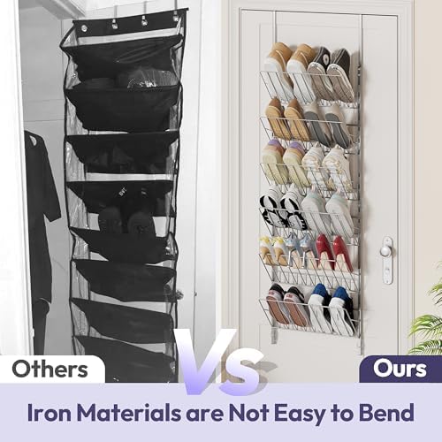 SWTYMIKI Over the Door Shoe Organizer - Adjustable 6 Tier Hanging Shoe Rack Organizer, Metal Heavy Duty Behind Door Storage or Wall Mount Shoes Shelf for Flats, Heels, Sneakers, Boots, Silver - Image 5