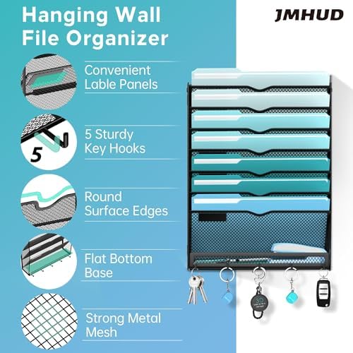 8-Tier Wall File Organizer and Mail Organizer with 5 Hooks, 2 Pack - Image 3
