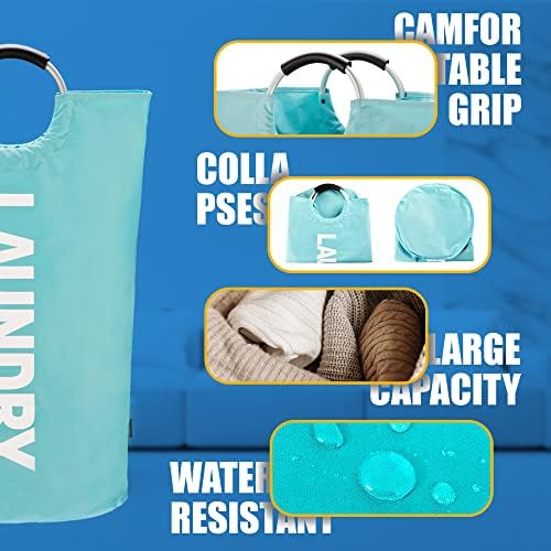 Caroeas 100L Laundry Basket,Large Laundry Hamper, Laundry Bag with Padded Handles, Clothes Hamper Stands Up Well, Collapsible Free Standing Easy Storage Washing Bin (Light Blue,100L) - Image 4