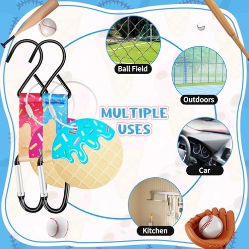Ice Cream Drip Baseball Softball Dugout Organizer Bag Fence Hook Helmet Glove Hanger with Name Tag Sports Team Gifts Gear for Boys Girls Coach Mom Must Have Travel Accessory-2pcs - Image 4