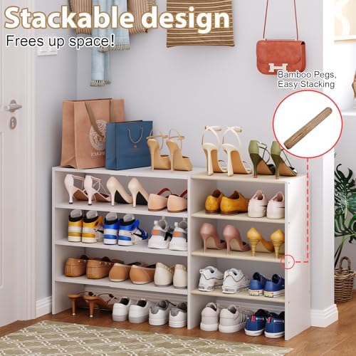 X-cosrack Long White 11.02″Shoe Rack for Closets, Stackable and Expandable Shoe Organizer, Suitable for Entryways, Garages, Storage Shelves Made of MDF, Oxford Cloth and Iron - Image 4