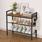 3 Tier Shoe Rack, Shoe Rack for Entryway with Hook, Shoe Organizer with Adjustable Mesh Shelves, Metal Shoe Storage, Closet, Bedroom Living Room Garage by Unknown