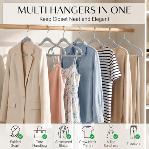 SMARTOR Plastic Hangers 200 Pack - Thin Hangers for Space Saving - Gray | Heavy Duty for 11 LBS, 360 Swivel Hooks, Non Slip Notches for Camisole, 0.2" Thin for Small Closet, Durable and Flexible - Image 2