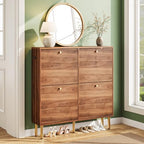 Nicetree Shoe Storage Cabinet for Entryway - 4 Flip Drawers Shoe Cabinet with Tiered Fluted Design - Slim Shoe Storage Rack with Gold Legs - Narrow Shoe Cabinet Hidden Shoe Organizer for Small Spaces by Nicetree