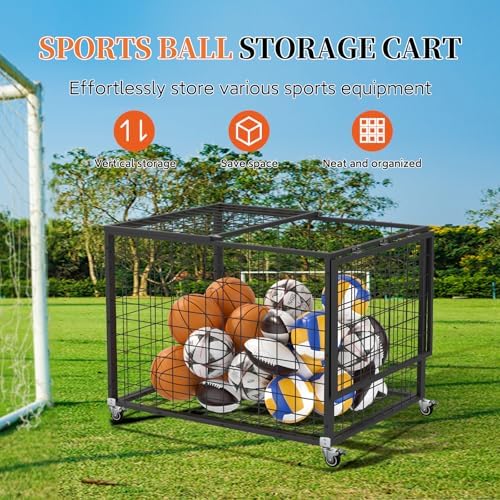 Sports Ball Storage Cart, Lockable Ball Cart with Double Lid,Ball Rack with Wheels,Rolling Sports Ball Storage Cart is Suitable for Gyms, Schools, Clubs, Indoor and Outdoor Basketball Storage - Image 7