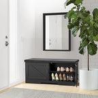 HOMSHO Farmhouse Shoe Storage Bench with 2 Barn Doors & Padded Seat Cushion - Image 2