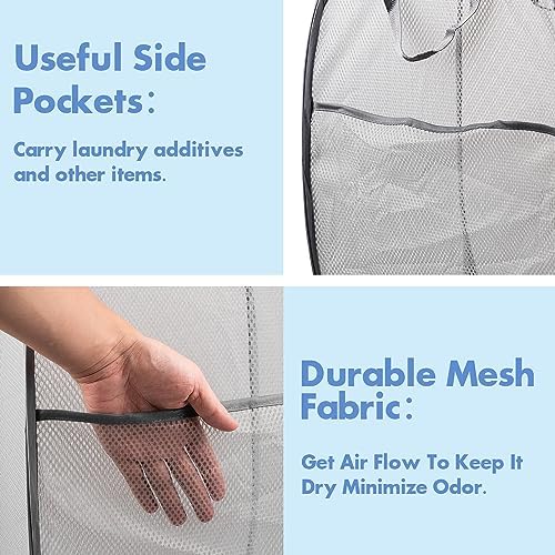 2 Pack Pop Up Laundry Hampers, 70 L Collapsible Foldable Mesh Basket, Gray - Image 4