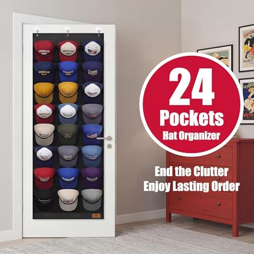 Hat Organizer for Baseball Caps-24 Deep Pockets, Visible Hat Rack for Door - Image 2