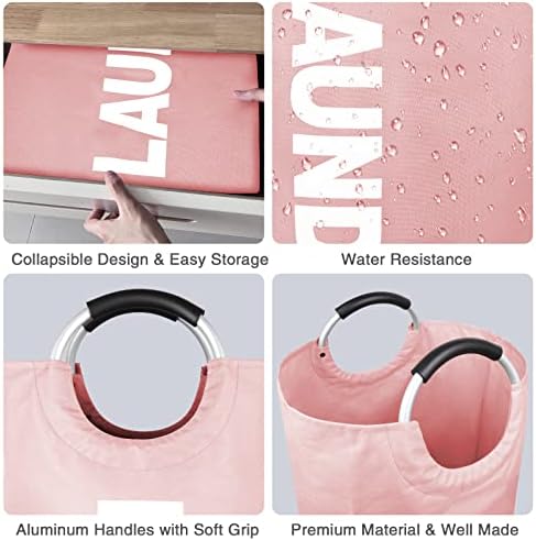 2-Pack Large Laundry Basket, Laundry Hamper Bag with Handles, 95L Pink - Image 4