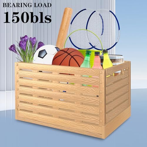 Collapsible Storage Bins, 23x15 Inches Plastic Stackable Utility Crates with Handles, Large Folding Containers Dolly Folding Baskets for Farm Home Office Organizing Tools, Books, Food, Drinks - Image 2