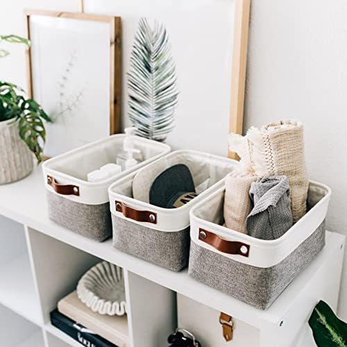 OrganiHaus 12x8in Canvas Storage Baskets, 3 Pack - Fabric Bins for Shelves - Image 4