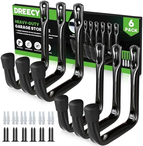 Dreecy J Utility Hooks for Hanging Heavy Duty Garage Storage Utility Hooks for Garage Wall, Color Black, 6 Pack by Dreecy