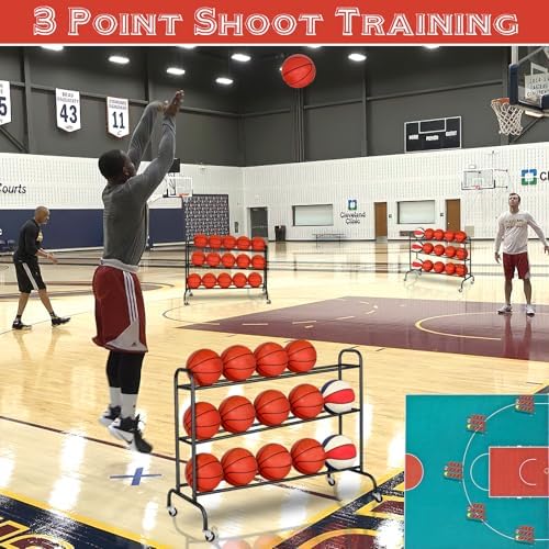 FHXZH Basketball Rack Training Stand - Tilt Ball Training Equipment Holder Shooting Rolling Storage Cart with Wheels Sports Outdoor Volleyball Soccer Football Garage Organizer Basketball Accessories - Image 2