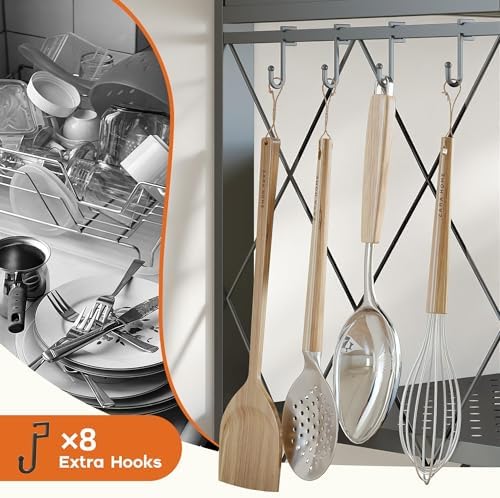 Fenbeli Foldable Shelves with Wheels - 5 Tier Folding Shelf, Collapsible No Assembly Metal Shelving Unit, Origami Storage Shelves & Rolling Storage Rack with 8 Hooks for Kitchen Pantry Garage - Image 5