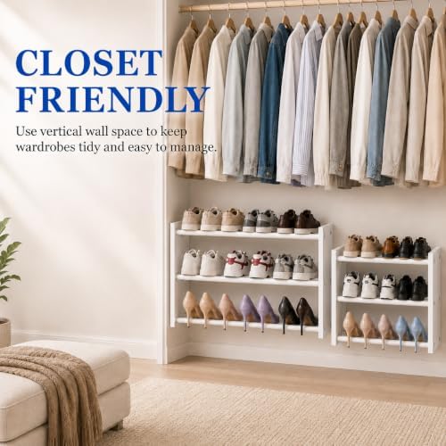 2 Pack 3 Tier Wall Mounted Shoe Rack, 17"-30"Adjustable Hanging Shoe Rack - Image 5