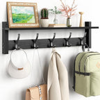 Optish Coat Rack Wall Mount with Shelf, 24 Inch Coat Hanger Walls Mounted, Hat Rack for Walls, Shelf with 5 Coat Hooks, Wall Hanger for Entryway (Black) by Optish