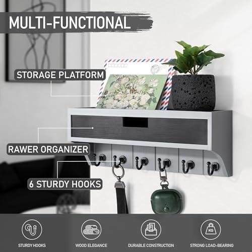 Rebee Vision Key Holder Wall Mount with Shelf for Apartment, Gray & Black - Image 3